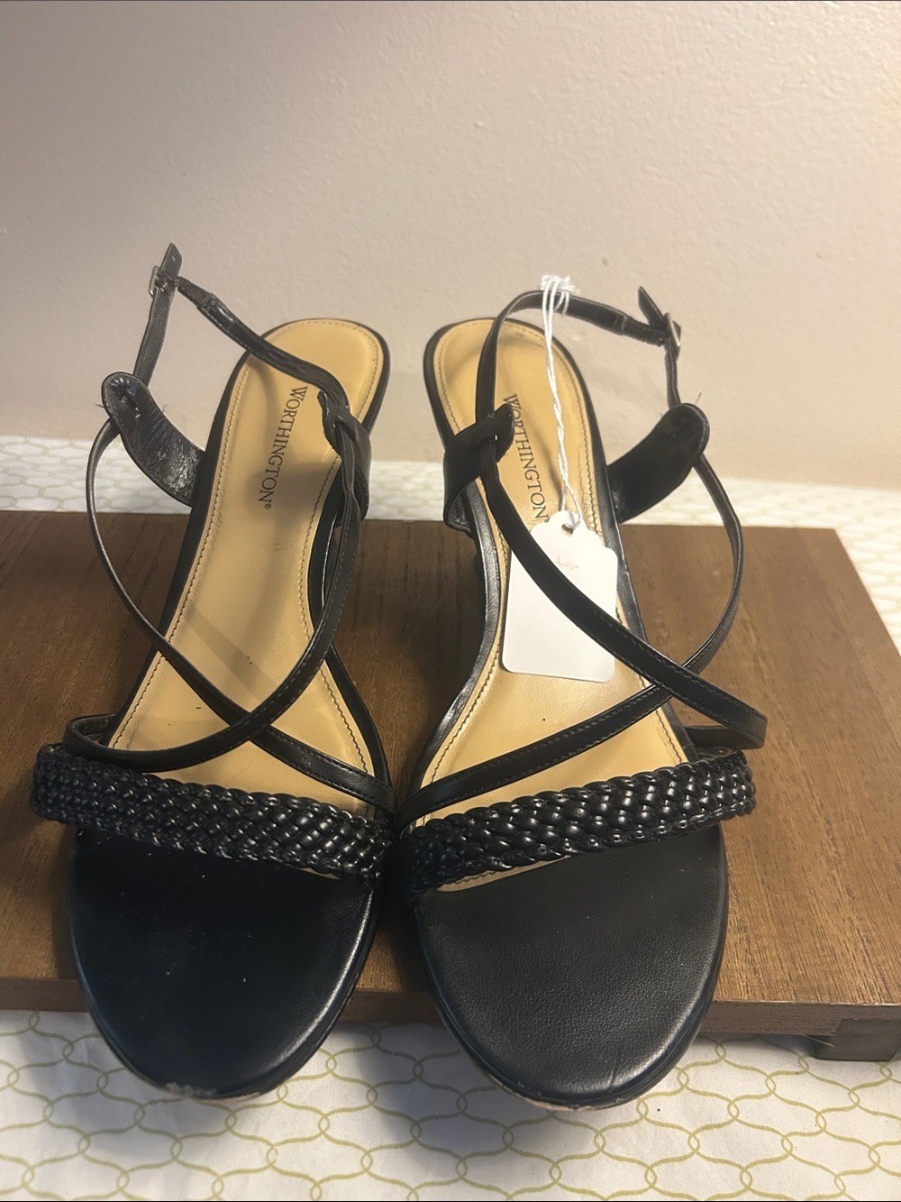 Worthington Black Braided-Strap Slingback Sandals